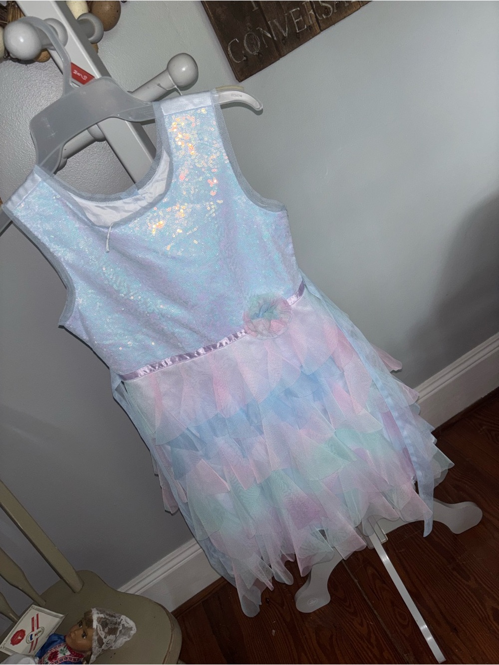 Jona Michelle  Sz 8 Pastel Iridescent Tulle Dress in Pink Blue Mint
